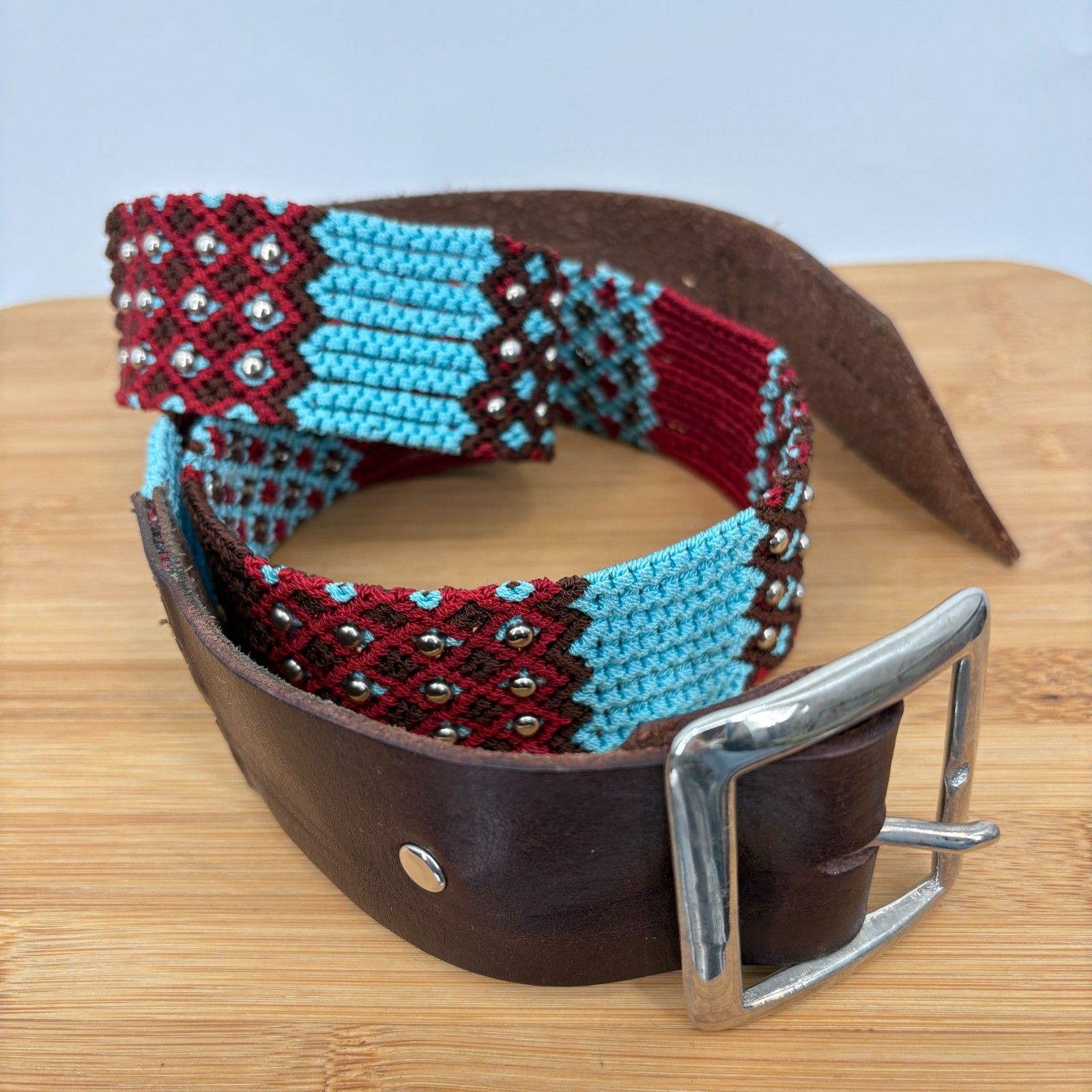 Calleen Cordero Cabo Handwoven Belt Brown Leather Sz 36 Designer Boho Statement